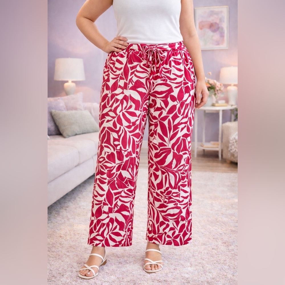 Soho Apparel Ltd Women’s Floral Drawstring Wide Leg Pants Size 2X